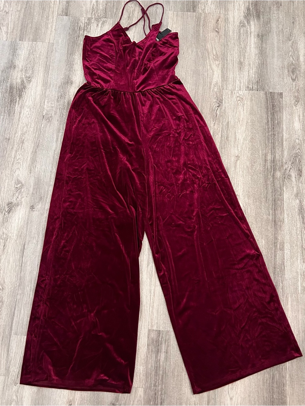 Snap Burgundy Velvet Jumpsuit Wide Leg Women XL Holiday Party Grunge Goth 90s